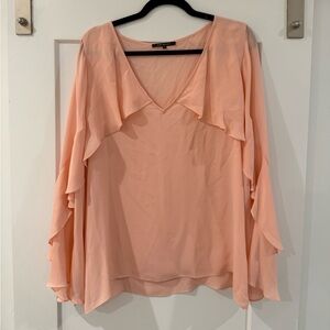Kobi Halperin Orange Pink Asymmetrical Ruffled Flutter Sleeve Blouse